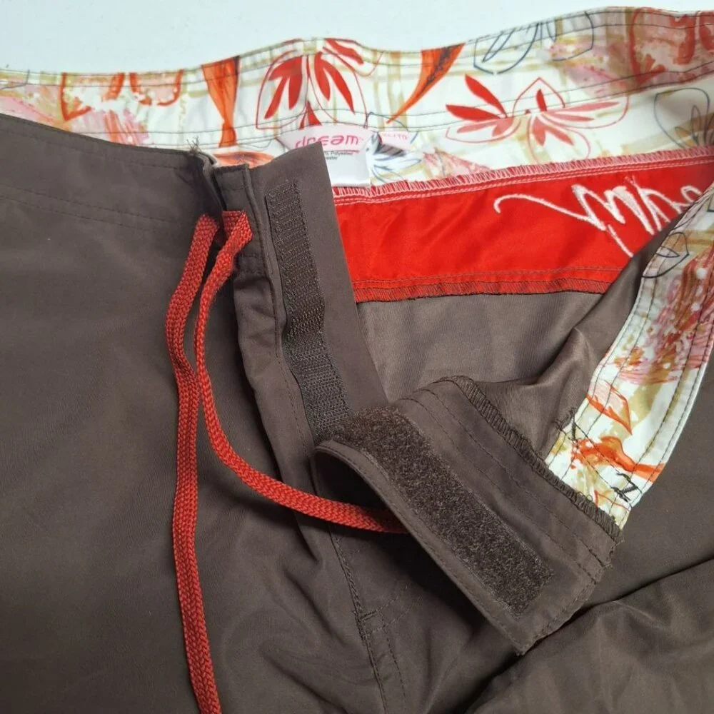 Dream Swim Shorts Trunks Drawstring Brown Pockets Mens‎ XL